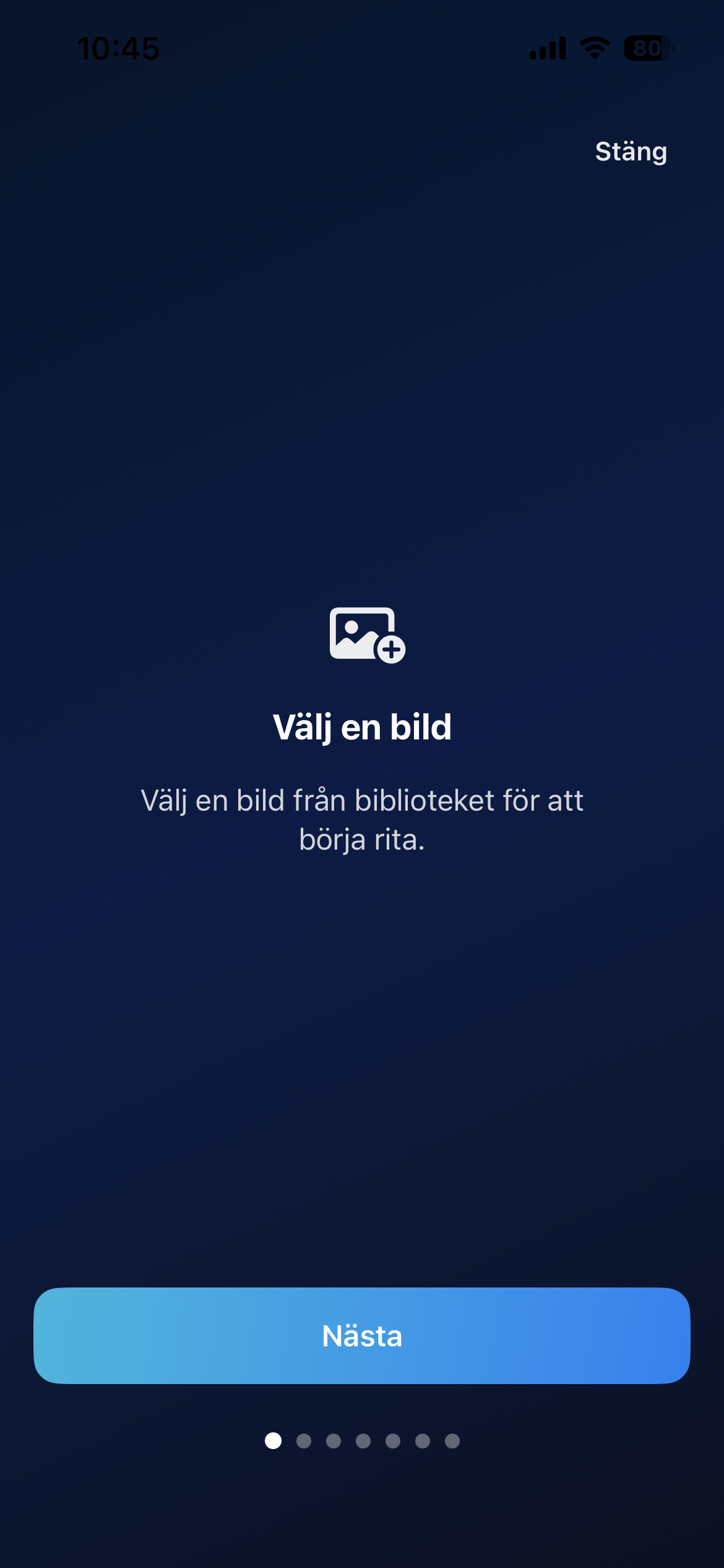ARtist onboarding som instruerar användaren att välja en bild
